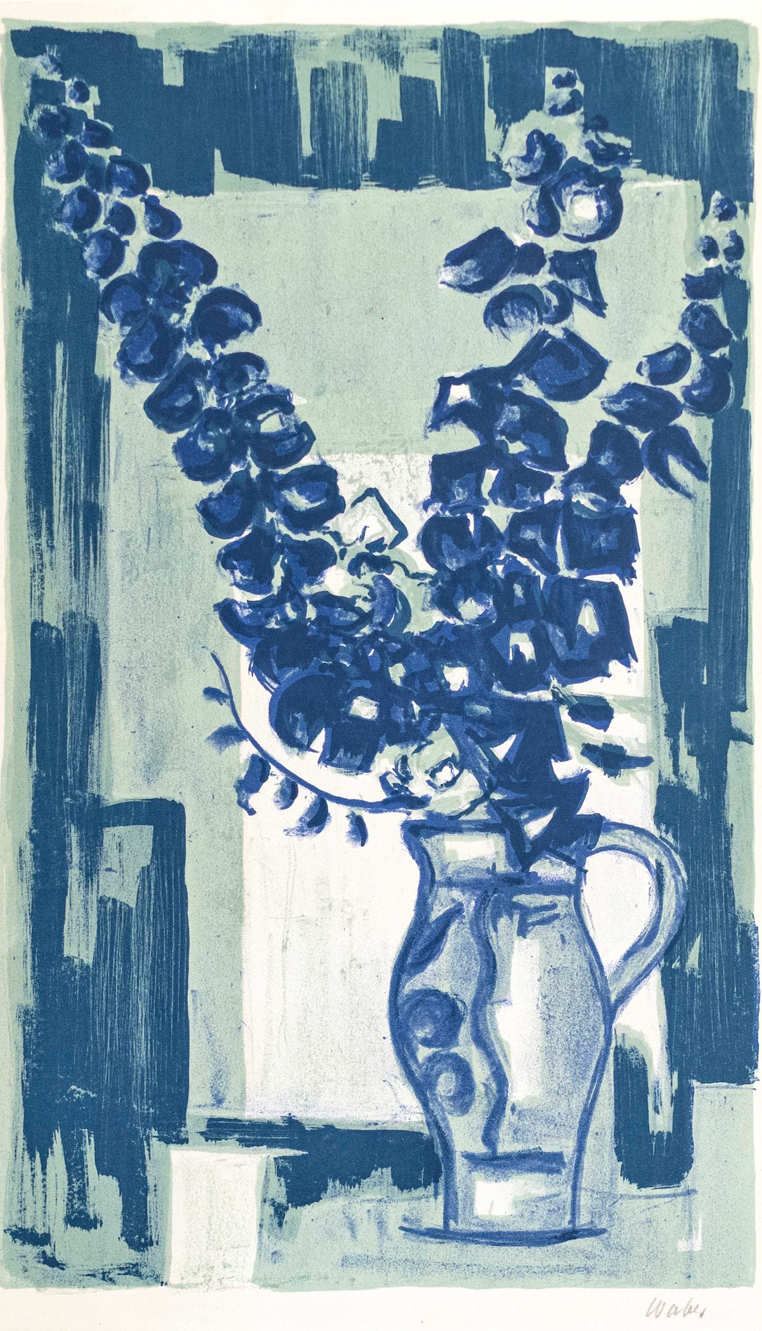 Waber Willi, Rittersporn in blauer Vase, 1340